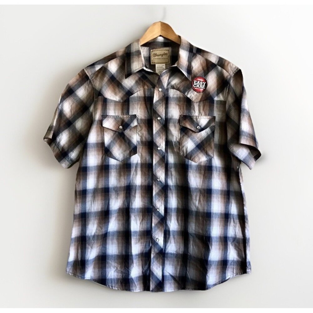 Wrangler Short Sleeve Brown Western Pearl Snap‎ Shirt Mens XL NWOT